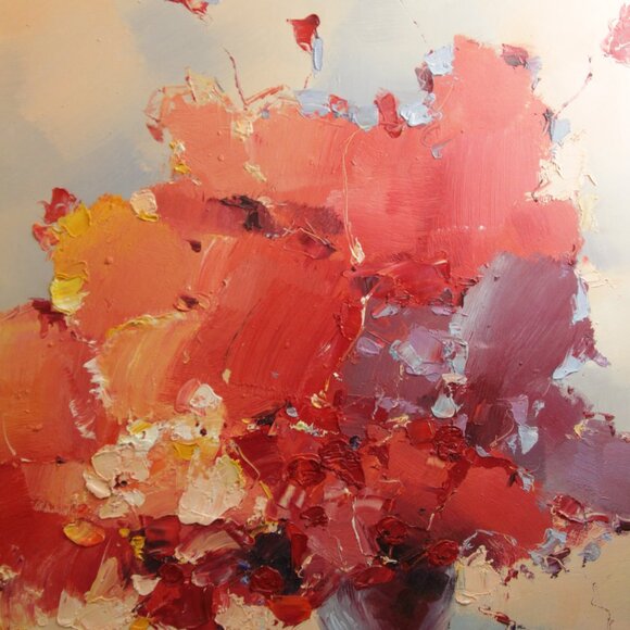 Large Acrylic on Canvas Painting: Vase of Flowers - Picture 2 of 5